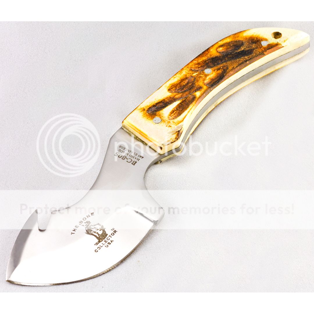 7.5" FIXED BLADE GUT HOOK SKINNING KNIFE w/ LEATHER SHEATH Hunting